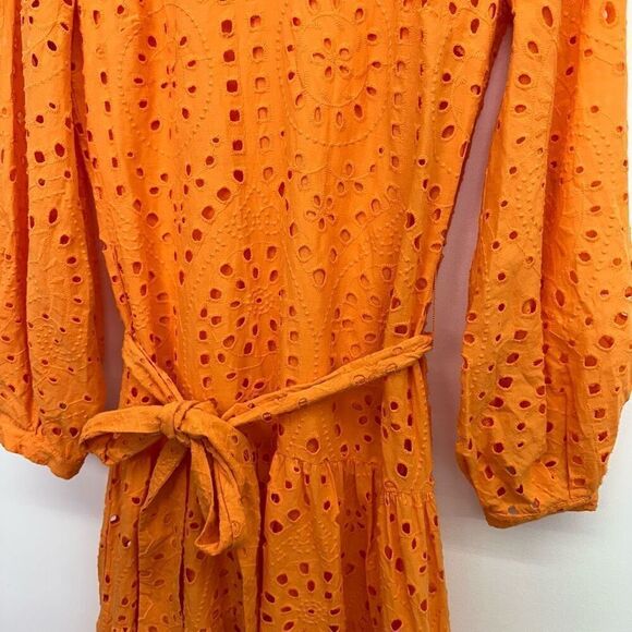 Zara Women’s Blogger Favorite Orange Embroidered Eyelet Puff Sleeve Maxi Dress - Picture 9 of 14